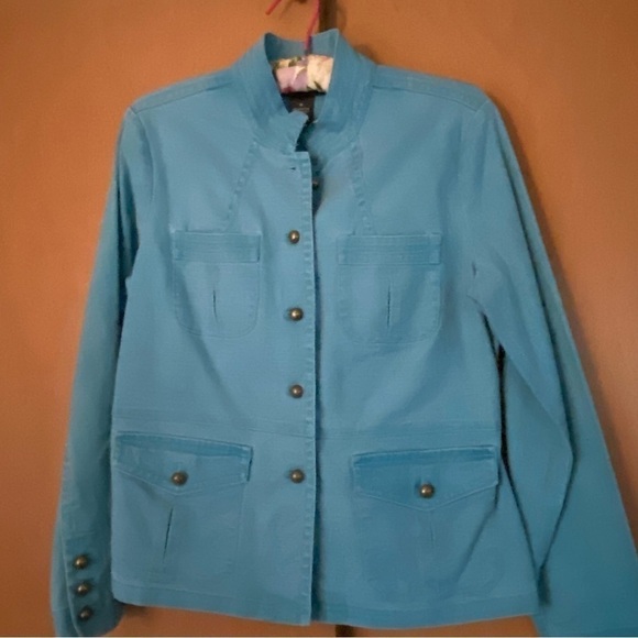 stretchy Style & Co Denim Jacket w/ Stand-Up Collar - Turquoise - Picture 7 of 8